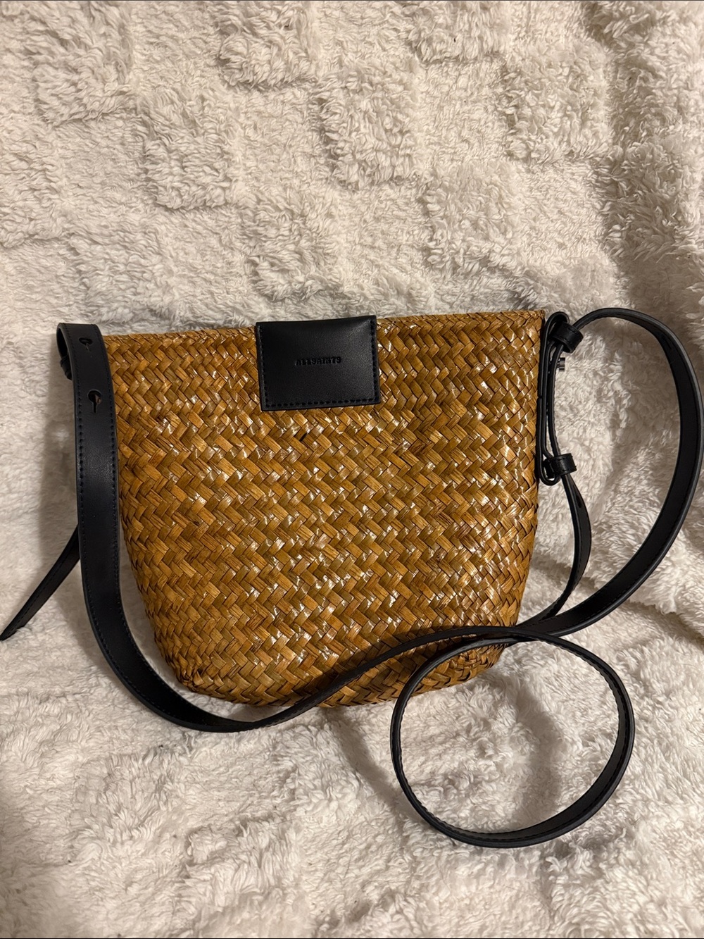 AllSaints Ebro Woven Tan Crossbody with Black Trim